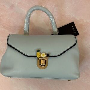 Zara Pastel Blue Satchel with Floral Accent